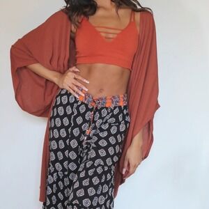 Daughters of Culture Rust Crinkle Kimon Robe Open Front Cardigan Womens One Size